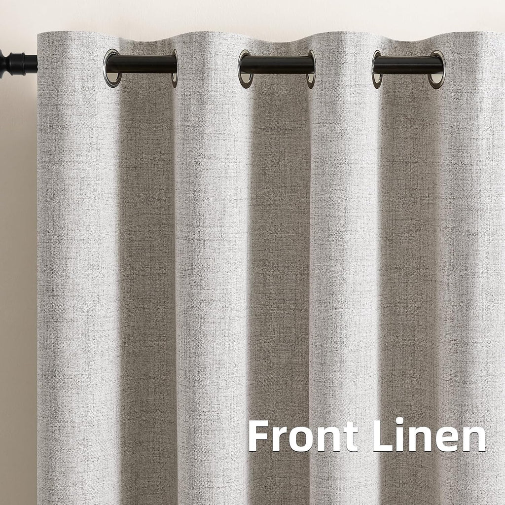 100% Blackout Window Curtains 84 inches Long 2 Panels Set, Faux Linen Look Thermal Insulated Grommet Drapes, Room