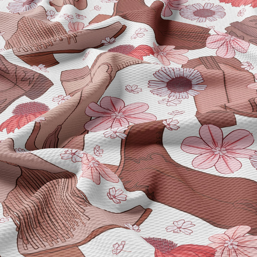 Western Boho Bullet Textured Fabric By the Yard Floral Stretch Liverpool - 1 Yard Thick Knit Jersey Fabric for Bows
