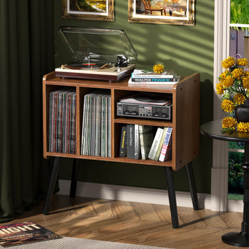 Record Player Table, Mid-Century Record Player Stand with Vinyl Storage Hold Up to 150+ Albums, Vinyl Record Cabinet
