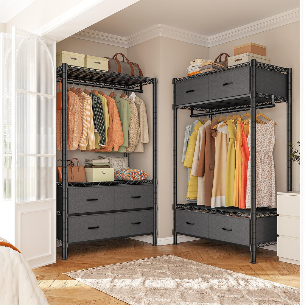 Clothes Rack, Heavy Duty Portable Closet with 4 Drawers 4 Shelves