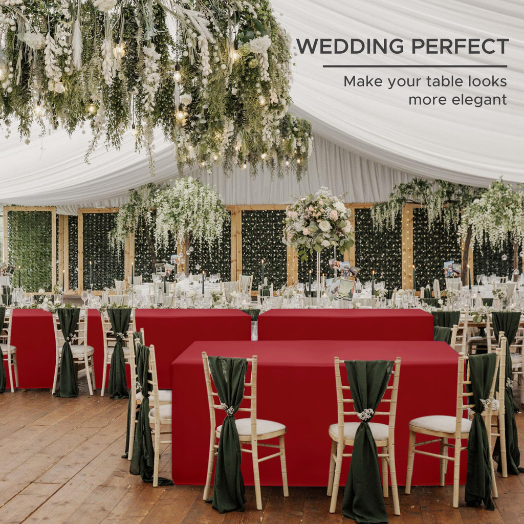 4-Pack Red Fitted Tablecloth for 8ft Tables Christmas Decor
