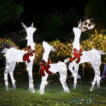 Home 3-Piece Pre-lit White Reindeer Christmas Yard Decoration