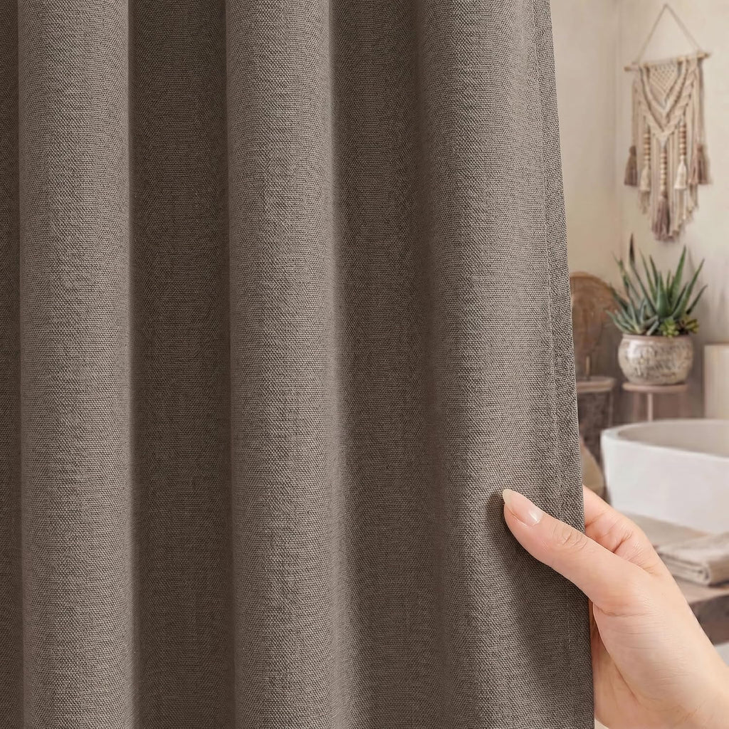 Taupe Linen Shower Curtain Farmhouse Bathroom Decor 72x72 Inches | Boho Bathroom Decor,12 Sturdy Stainless Steel