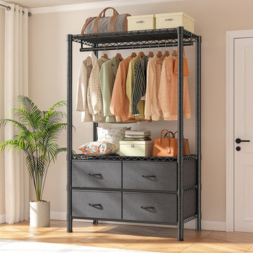 Clothes Rack, Heavy Duty Portable Closet with 4 Drawers 4 Shelves