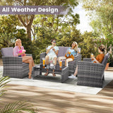 4-Piece Patio Furniture Set, Wicker Outdoor Rattan Sectional Sofa with Cushions and Glass Table