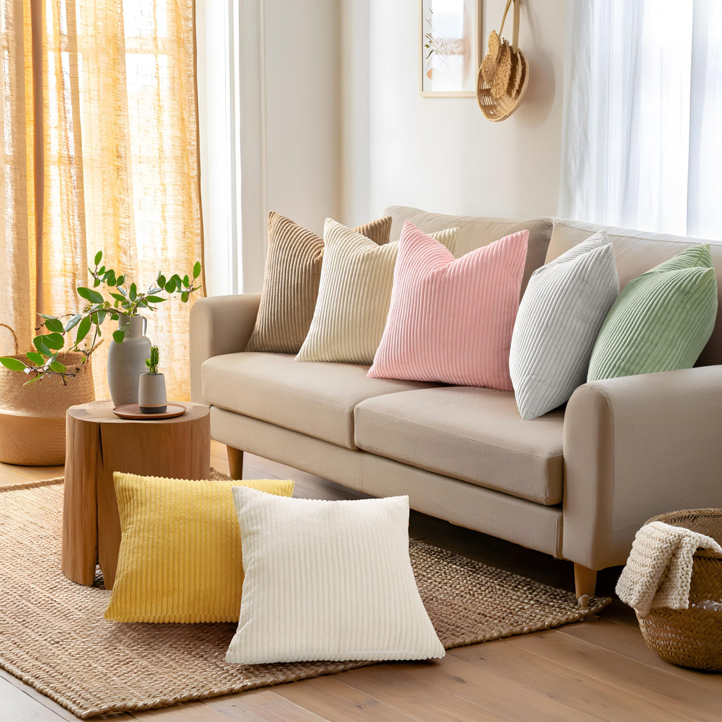 Corduroy Fall Throw Pillow Covers 26x26 Set of 2 Mustard Yellow