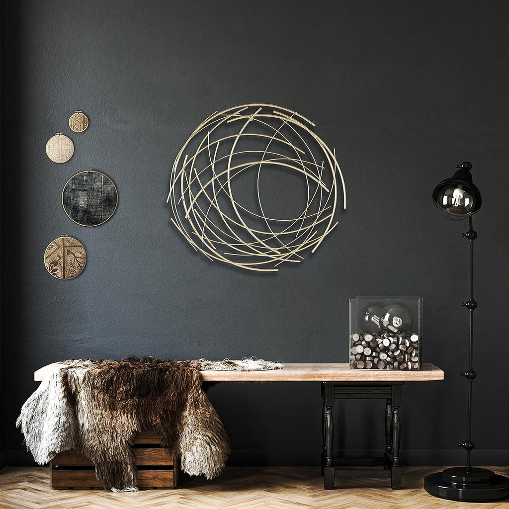 Denine Abstract Round Metal Wall Art - Handcrafted Modern 25" Gold Sculpture