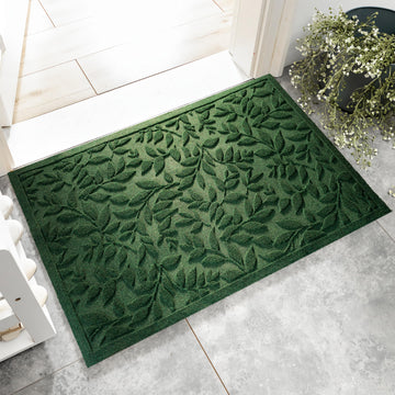 Green Leaves Outdoor Indoor Entrance Doormats, Absorbent Durable Heavy Duty Welcome Front Door Mat, Thick Natural