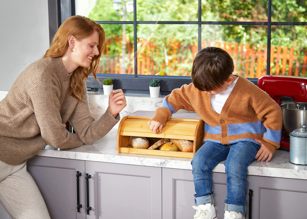 Bread Box - Natural Bamboo Roll Top Kitchen Food Storage