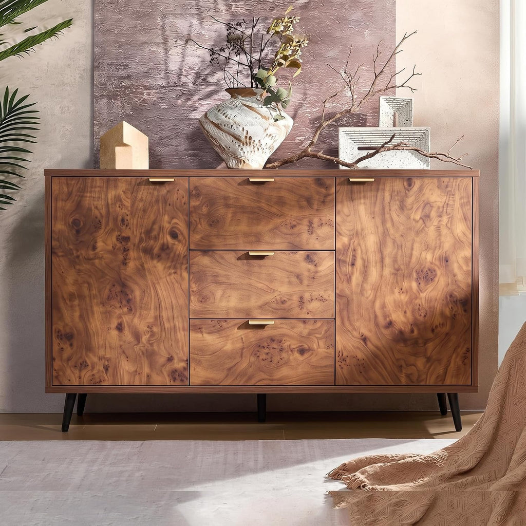 Buffet Cabinet with Drawers and Storage, 51.2 in Large Sideboard Buffet Credenza Storage Cabinet with Shelves and
