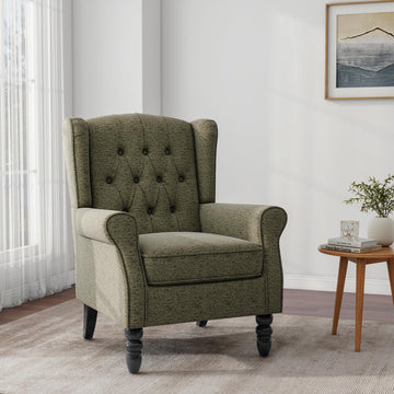 Chenille Wingback Accent Chair, Tufted High Back Armchair, Green