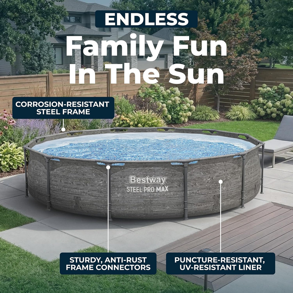Steel Pro MAX 12' x 30" Above Ground Pool, Round Metal Frame Outdoor Swimming Pool Set with Filter Pump, Stacked