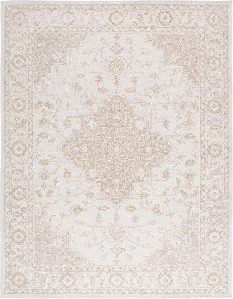 Area Rug 8x10 - Metro - Large - Beige & Ivory, Handmade Wool, Oriental Medallion Design