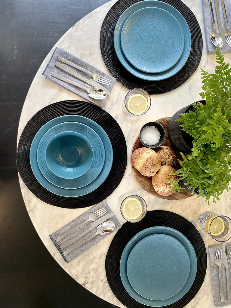 12 Piece Melamine Dinnerware Set - Durable, Dishwasher Safe Plates and Bowls - Casual Dining, Parties, Blue Dish Set