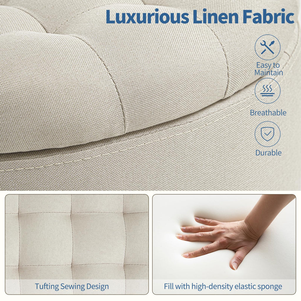 18.9 Inch Round Storage Ottoman with Wheels, Hidden Storage with Removable Lid, Stylish Button Tufted Design Ottoman
