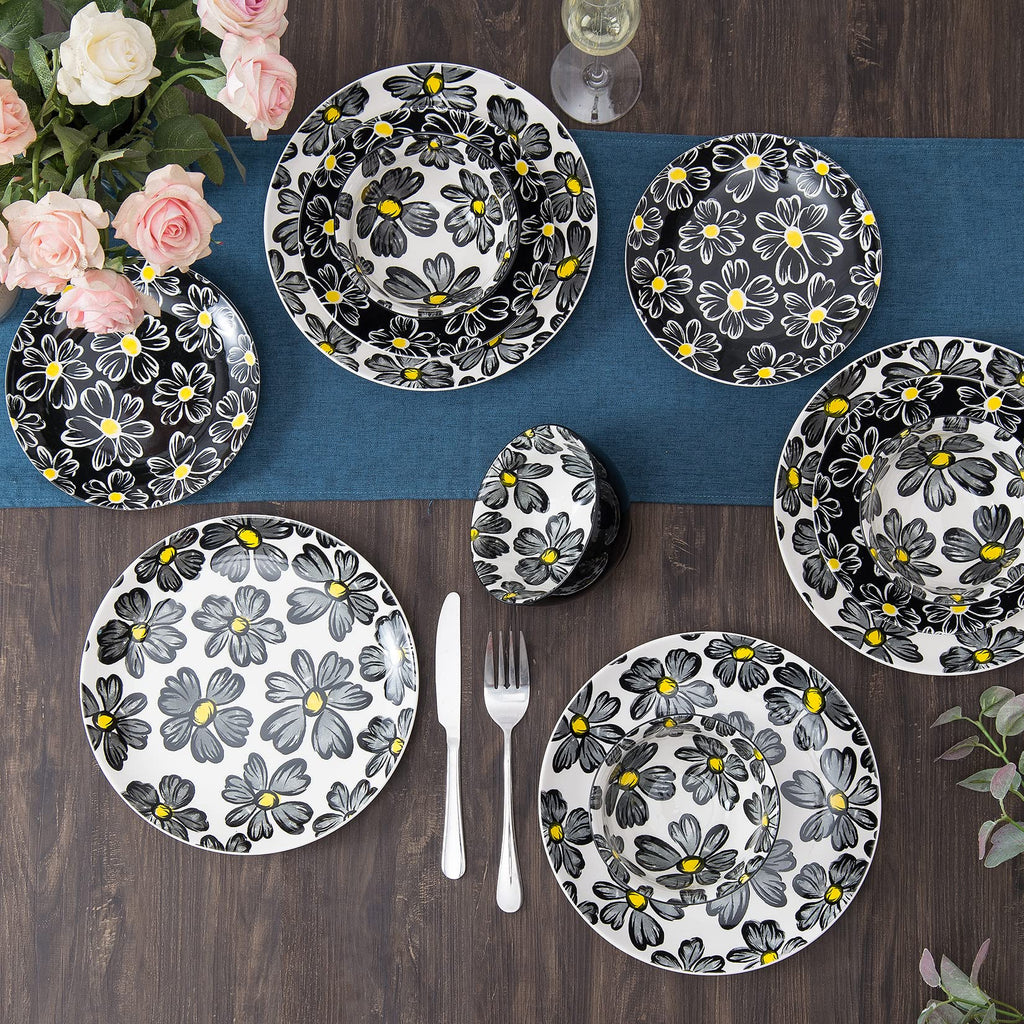 12-pieces Dinnerware Set Ceramic Dish Set Plates Sets Service for 4, Bowl Sets, Stoneware Dinnerware Sets, 12pcs