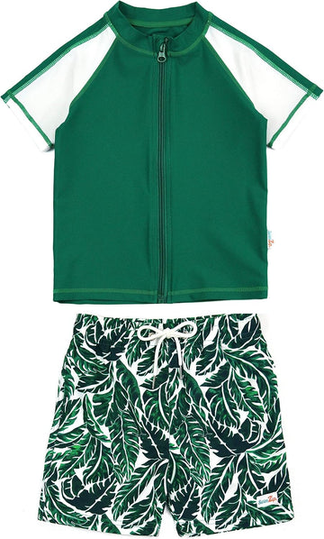 Boys' Short Sleeve Rash Guard & Swim Shorts Set - UPF 50+ Sun Protection