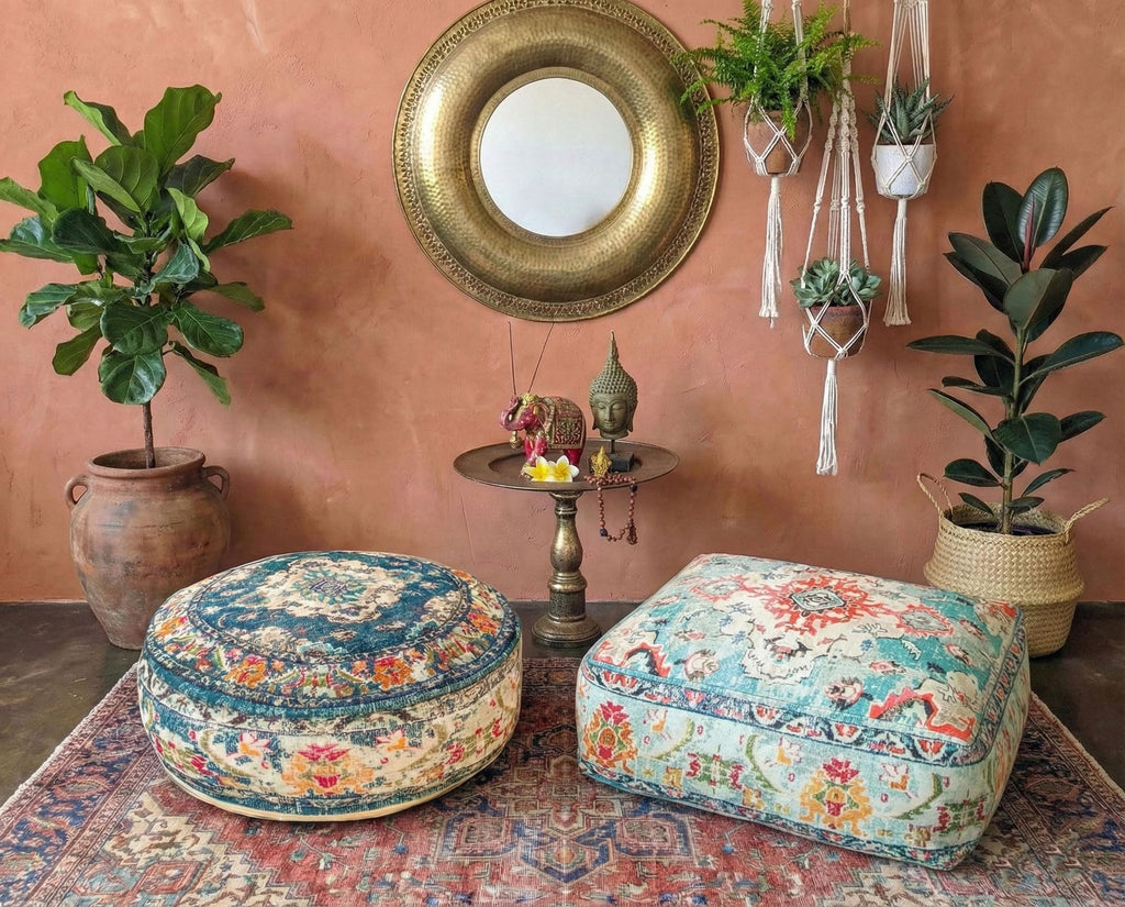 Floor Pillow Cover Blue Round Floor Cushion Boho Room Décor Moroccan Seating Area Perfect Pouf Ottoman for Living
