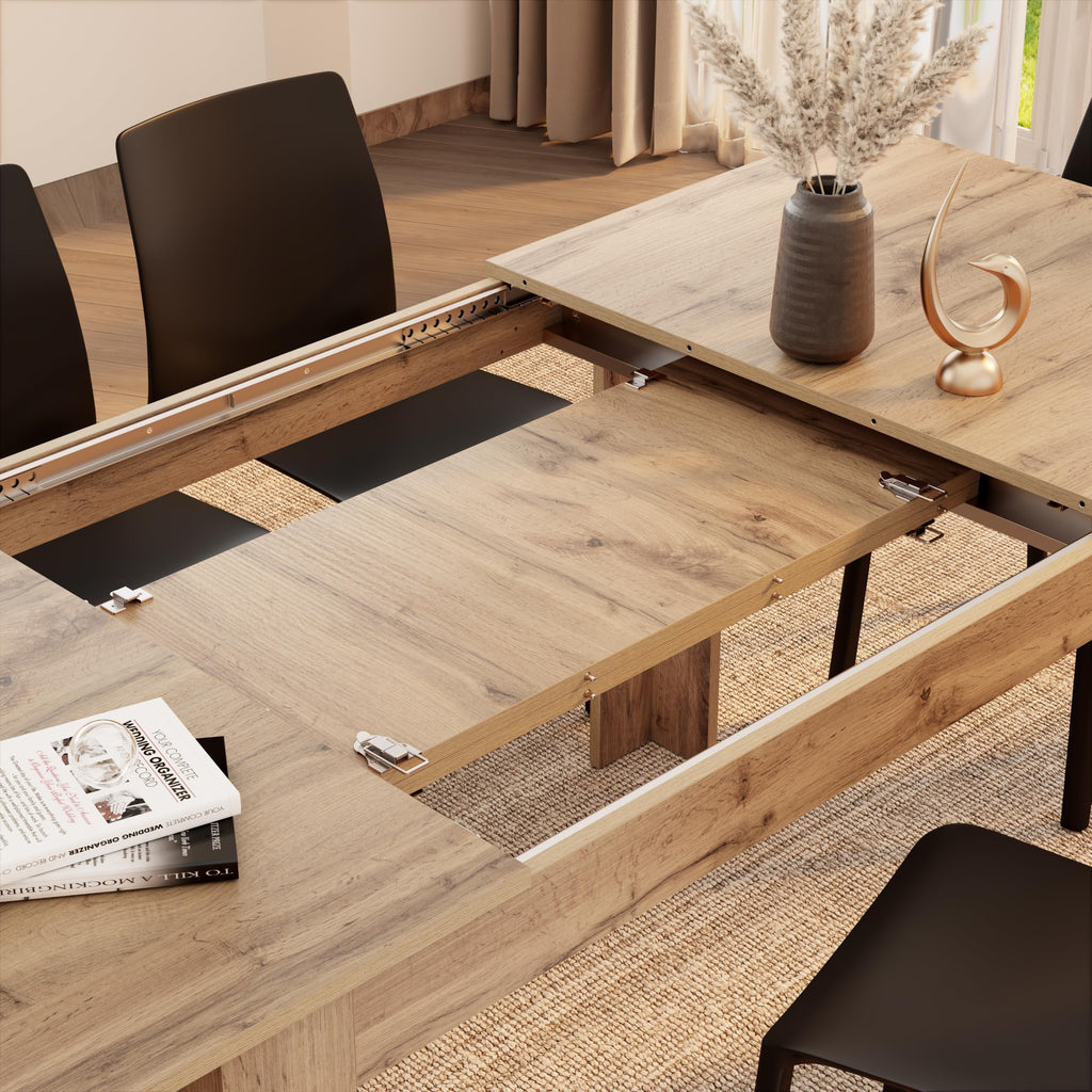 Easy, Extendable Dining Table, 55, 1(86, 6) x35, 4 in, Rustic Oak, for 6-8 People, Expandable Dining Table, Italian