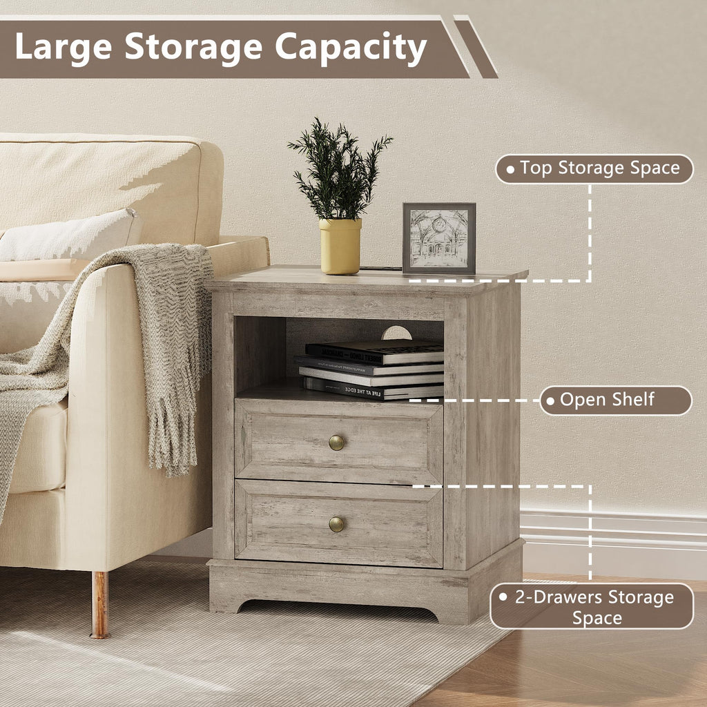 Farmhouse Bedroom Set, 3 Pcs and Nightstand Sets, 5 Drawer & 2 Drawer Nightstand Set with Charging Station, Rustic