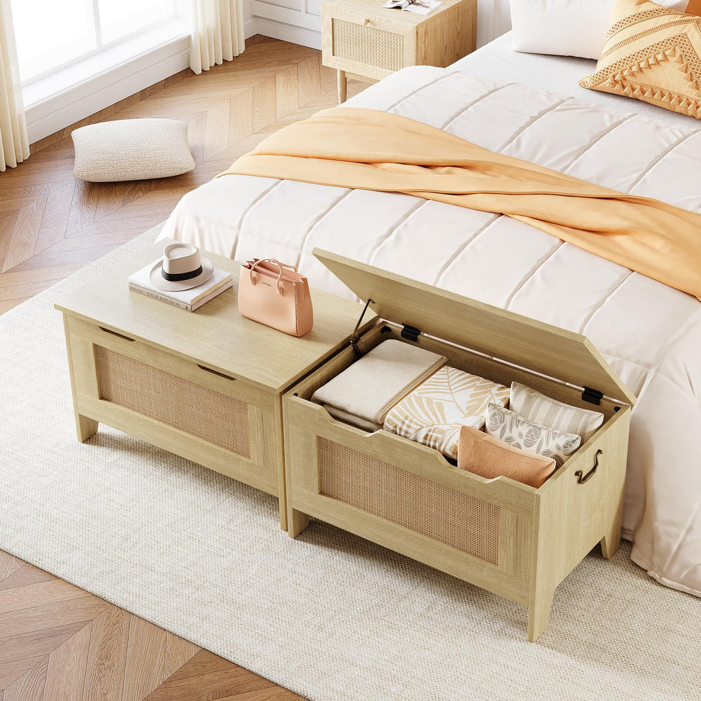 Farmhouse Storage Bench, 30" Wooden Storage Chest with Safety Hinge