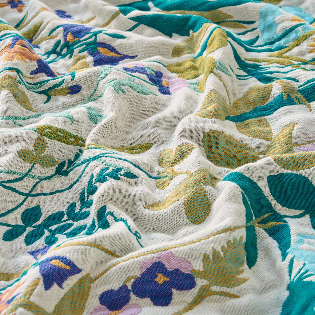 Boho Throw Blanket, 100% Soft Cotton Floral Quilt, Twin 60"x 80"