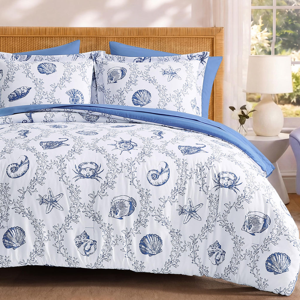 Comforter Set-7 Pieces Coastal Blue Bed in a Bag