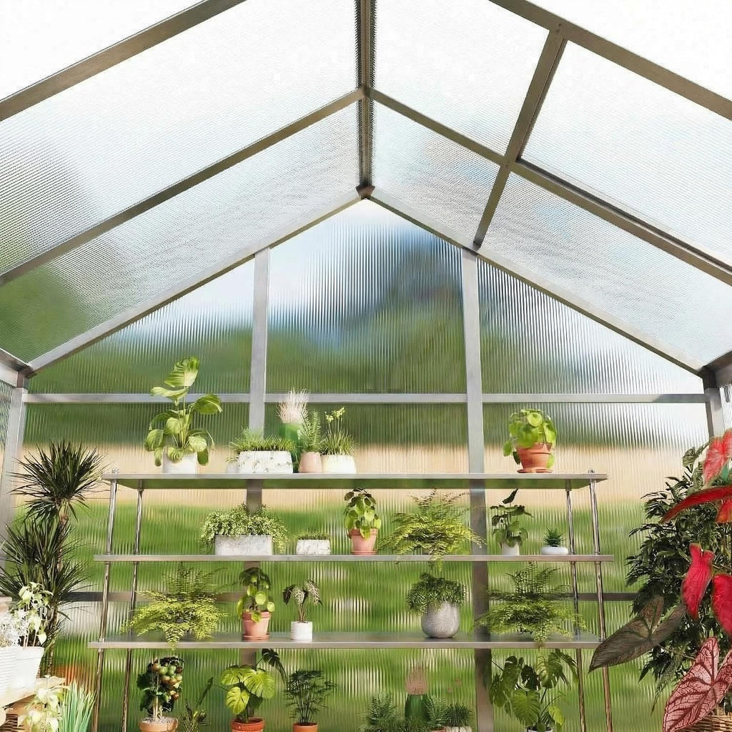 6x8ft Walk-in Greenhouse, Heavy Duty Large Outdoor Green House | Polycarbonate Garden Greenhouse with Roof Vent