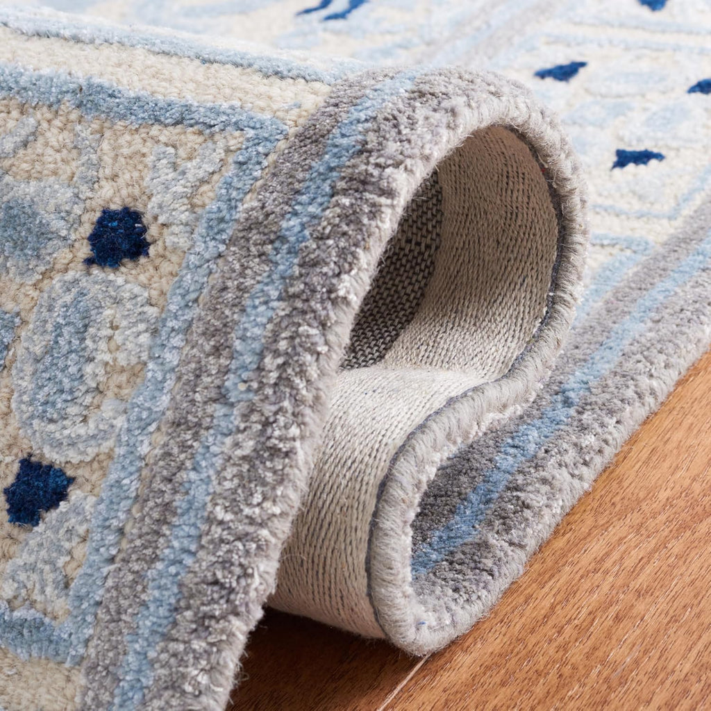 Bella Area Rug - 9' x 12', Ivory & Blue, Handmade Wool & Viscose