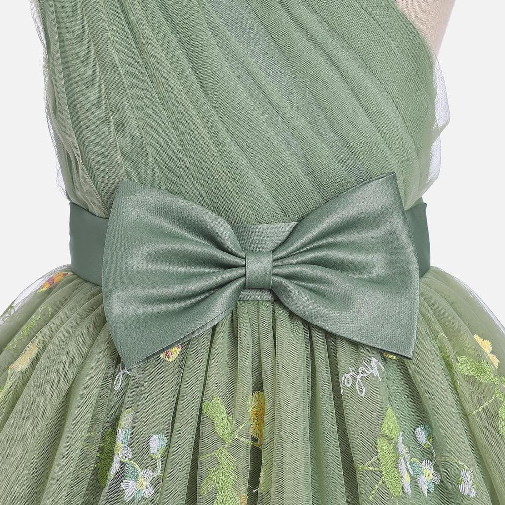 Girl Formal Wedding Tulle Dress One Shoulder Tween Birthday Pageant Midi Sundress Easter Junior First Communion Dress