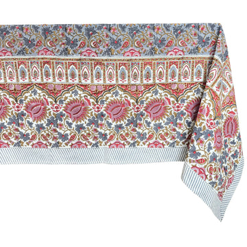 Bella 100% Cotton Rectangle Summer Tablecloth, Indian Block Print Floral Table Cloth I Dining Parties Weddings