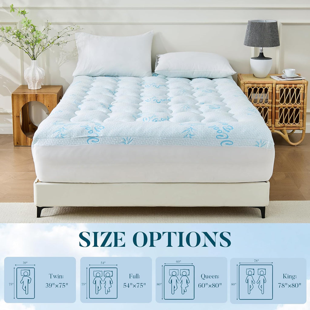 Queen Mattress Topper, Cooling Gel Memory Foam Topper for Hot Sleepers | Bamboo-Derived Breathable Fabric, Soft