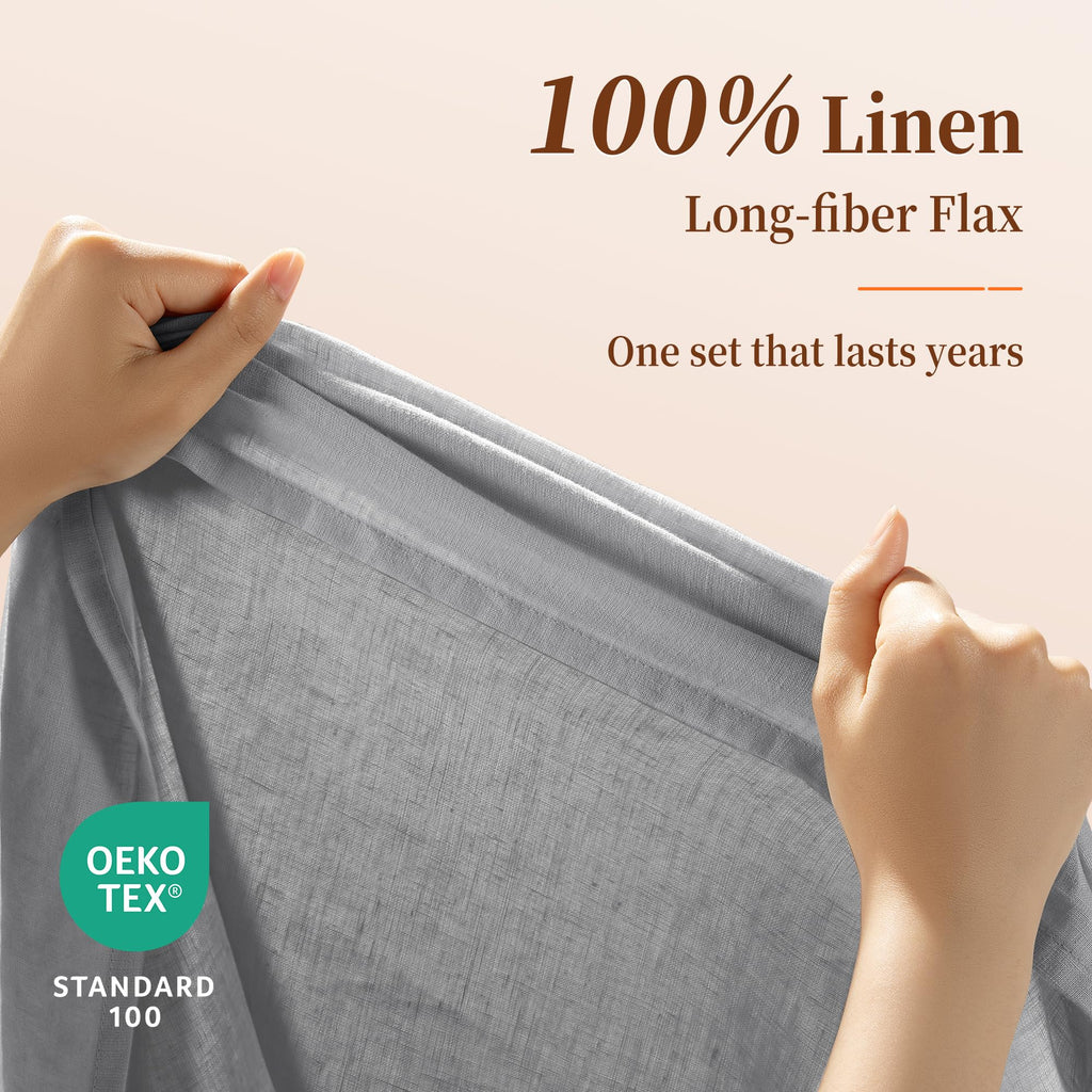 100% French Linen Sheet Set 4Pcs, 16" Deep Pocket Durable Bed Sheet Full