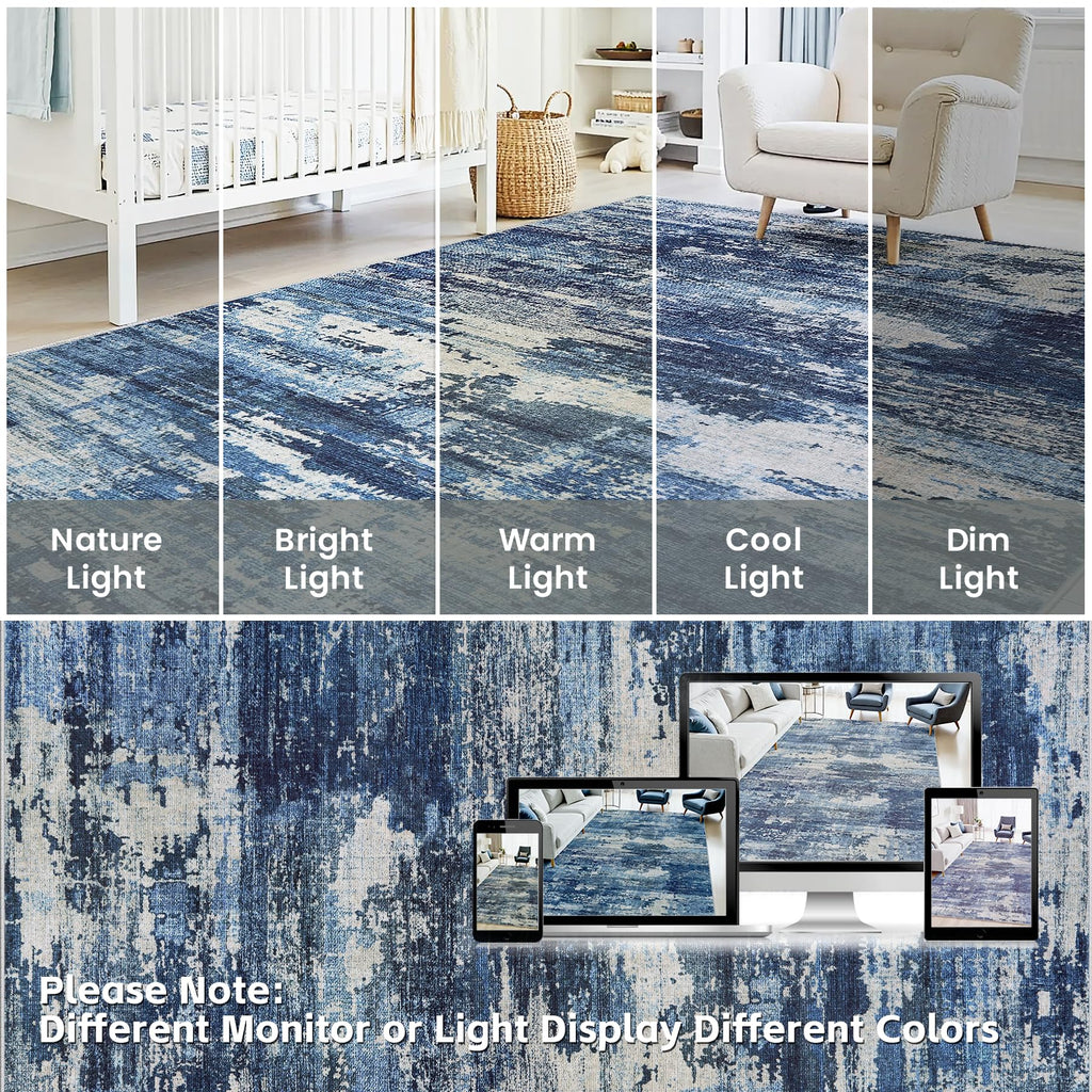Area Rugs Blue Rug Washable Bedroom Abstract Carpet