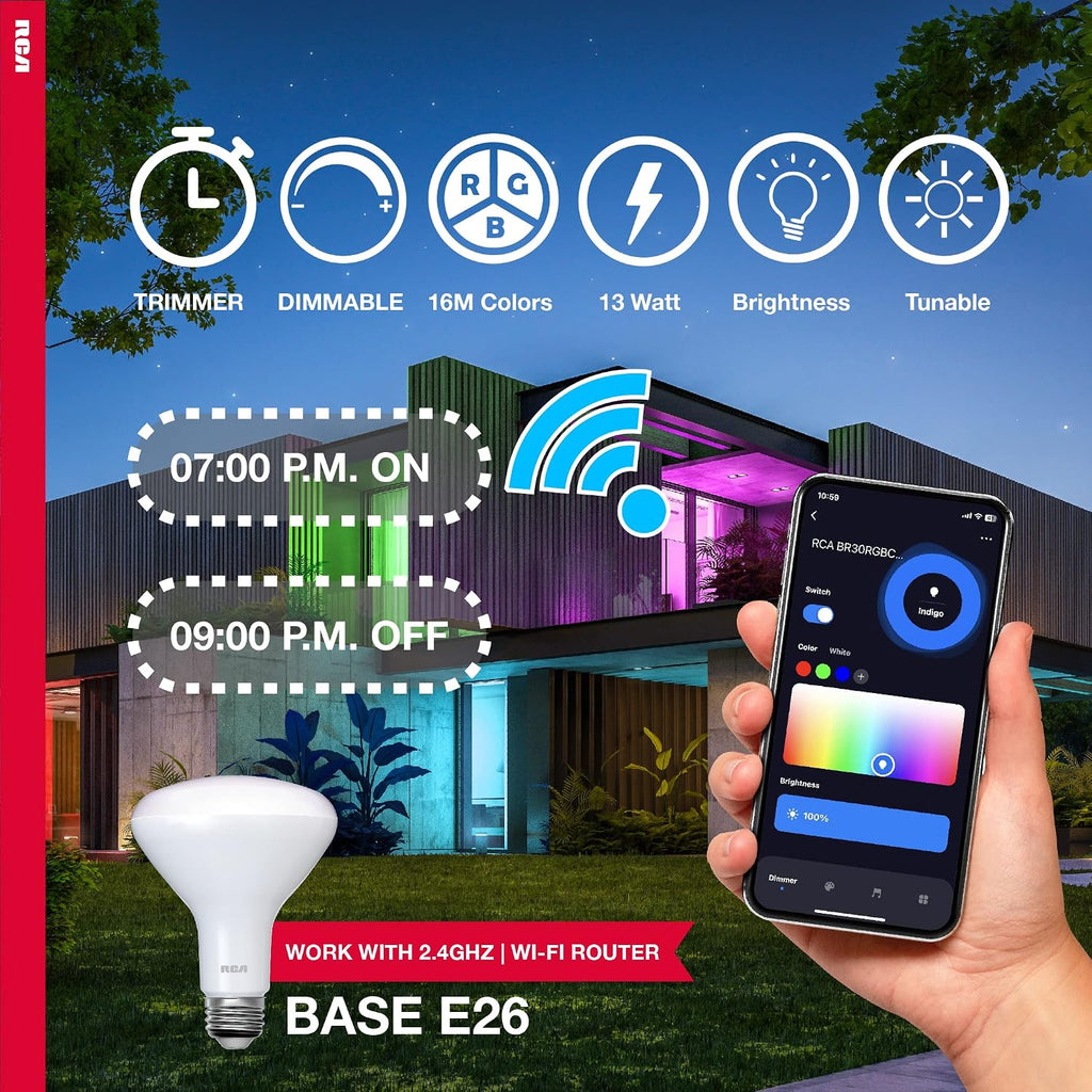 Smart WiFi LED Light Bulb, BR30 Flood Light, Color Changing, Alexa & Google