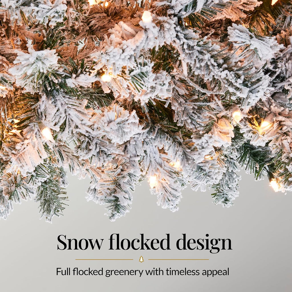 Flocked Pencil Christmas Tree w/Twinkling LEDs, Pre-Lit Slim Artificial Holiday Decoration, Lighted Skinny