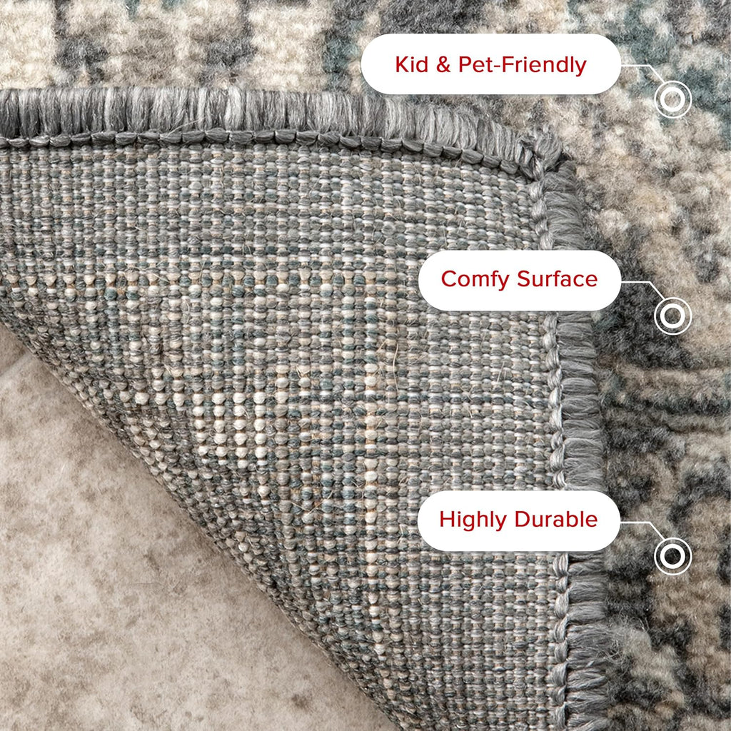 12' x 15' Becca Traditional Tiled Area Rug, Charcoal, Faded Transitional Design, Stain Resistant