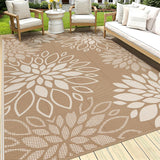 Waterproof Outdoor Rug 9x12 for Patios, Floral Reversible Plastic Straw Rug Patio Mat, Indoor Outdoo