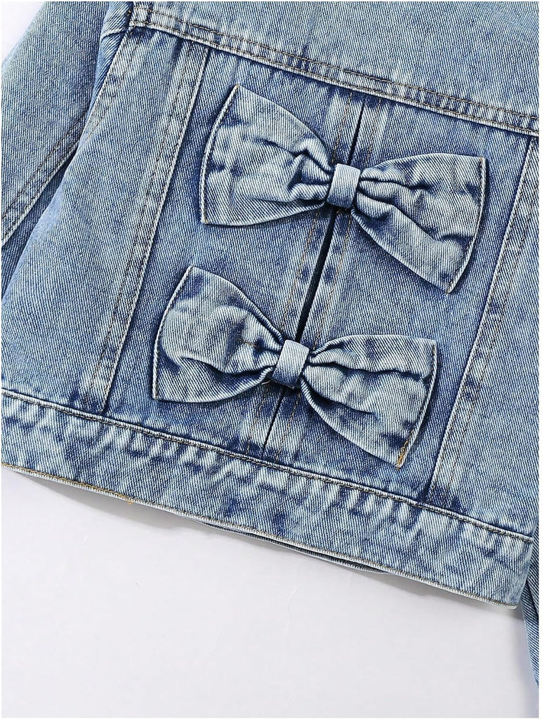 Girl's Bow Denim Jacket Button Down Jean Jacket Cute Outerwear
