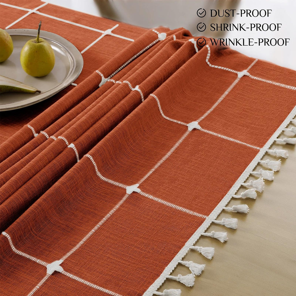 Fall Linen Rectangle Tablecloth with Tassel, 55 x 70 Inch