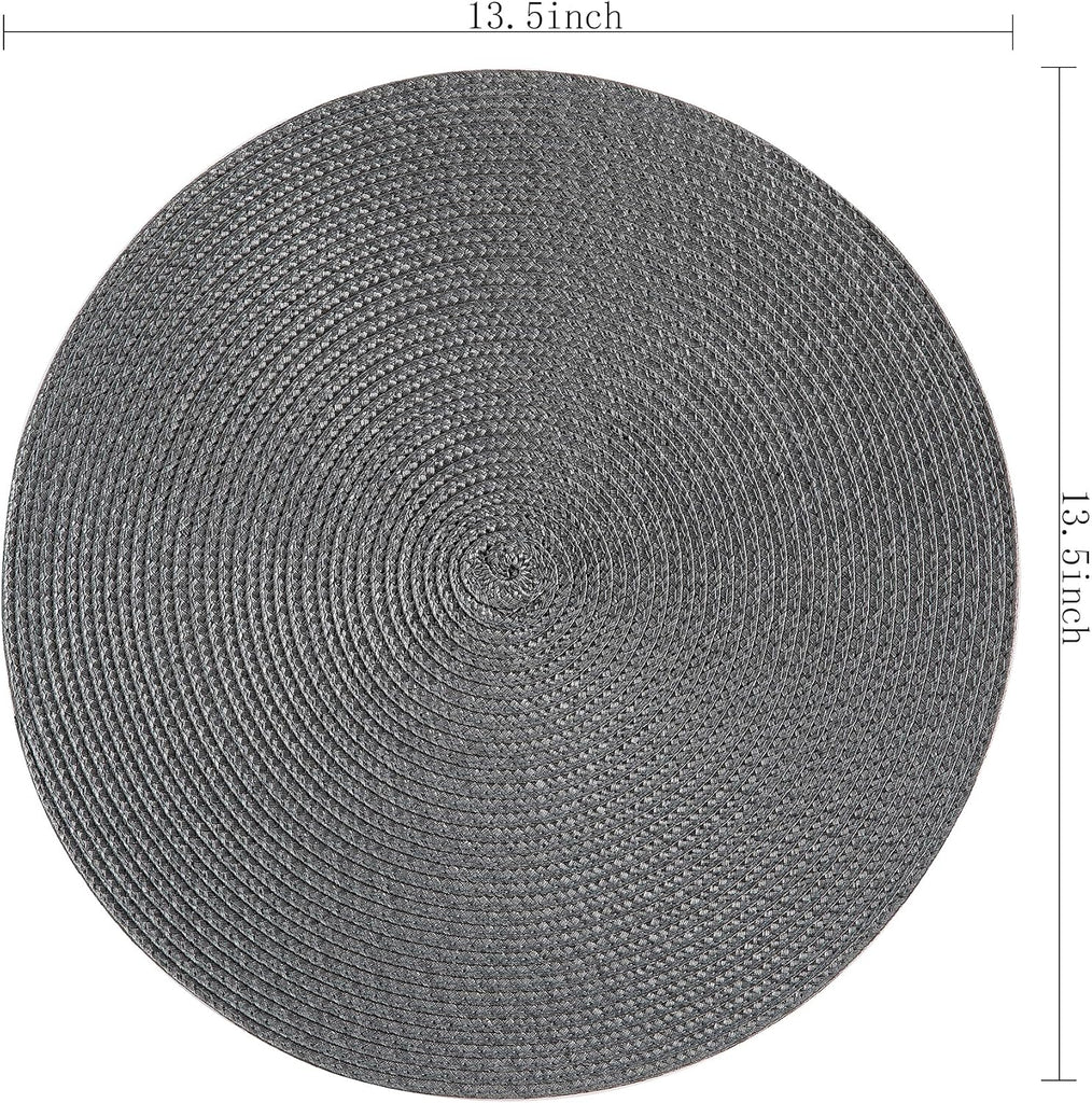 Round Placemats, Crossweave Heat Resistant Classic Woven Round Place Mats Diameter 13.5 inch Table (Dark - Set of 6