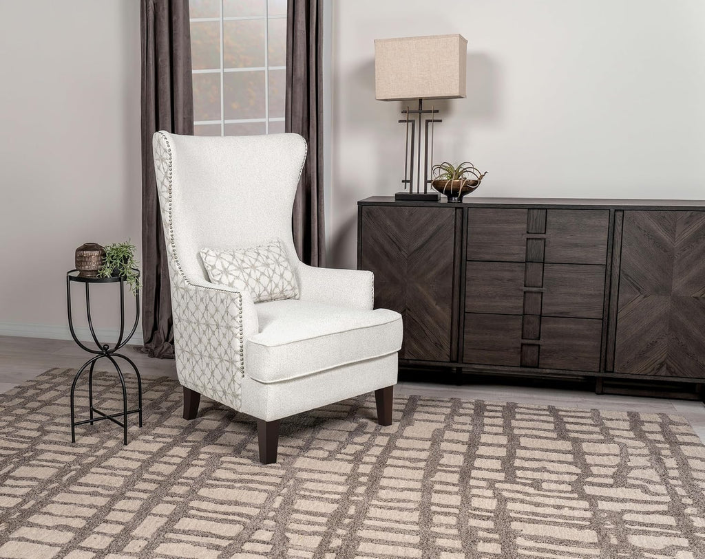 Home Furnishings - Pippin - Upholstered High Wingback Accent Chair with Brown Wood Legs, Track Arms, Removable