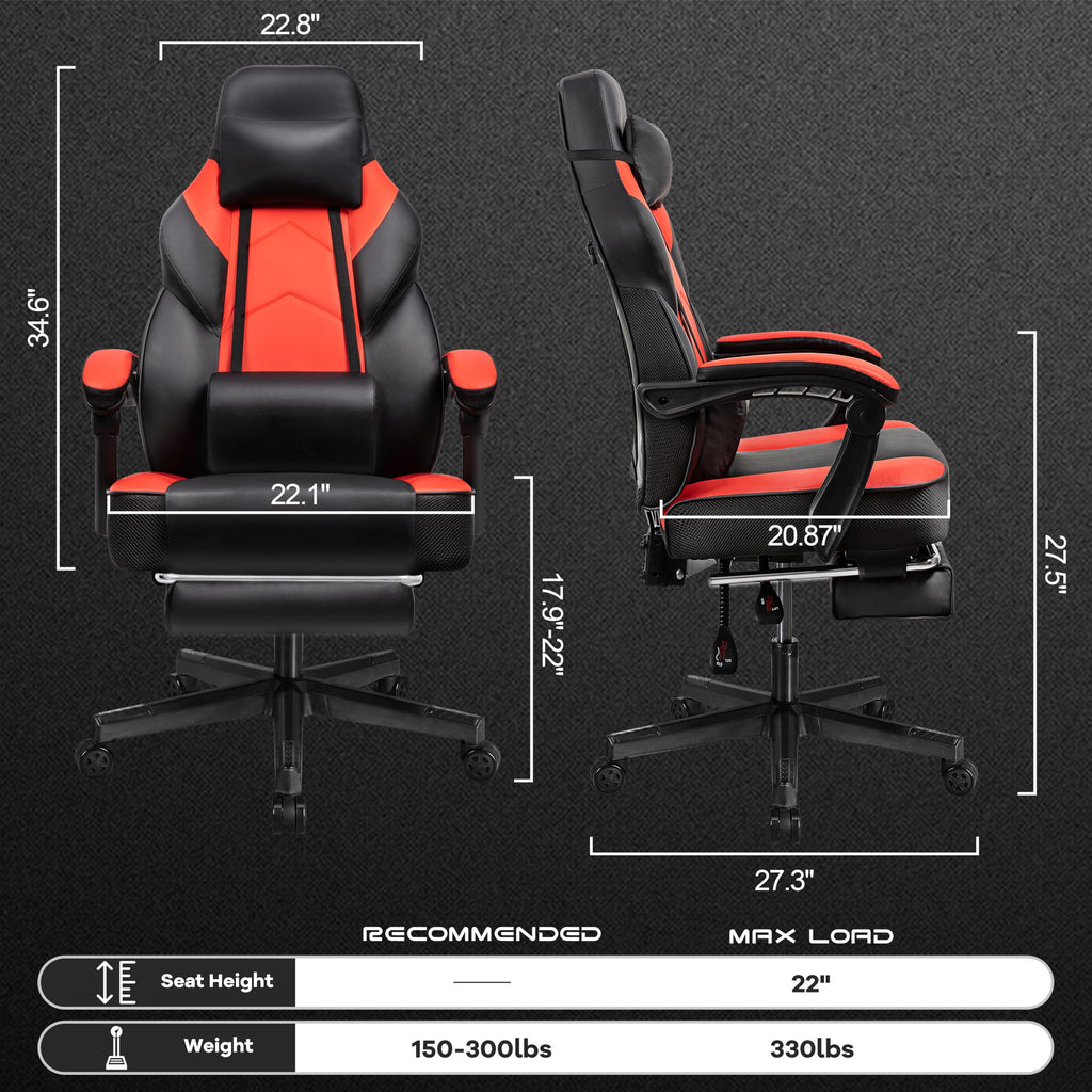 Gaming Chair with Footrest, Video Game Chair for Adults, Big and Tall Computer Chair with Massage Lumbar Support