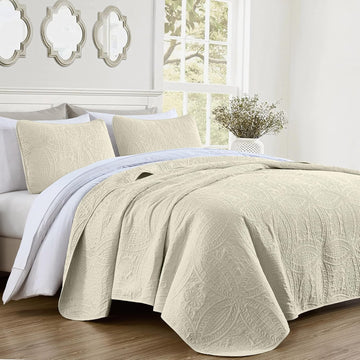 3-piece Oversized Bedspread Coverlet Set (King, Ivory)