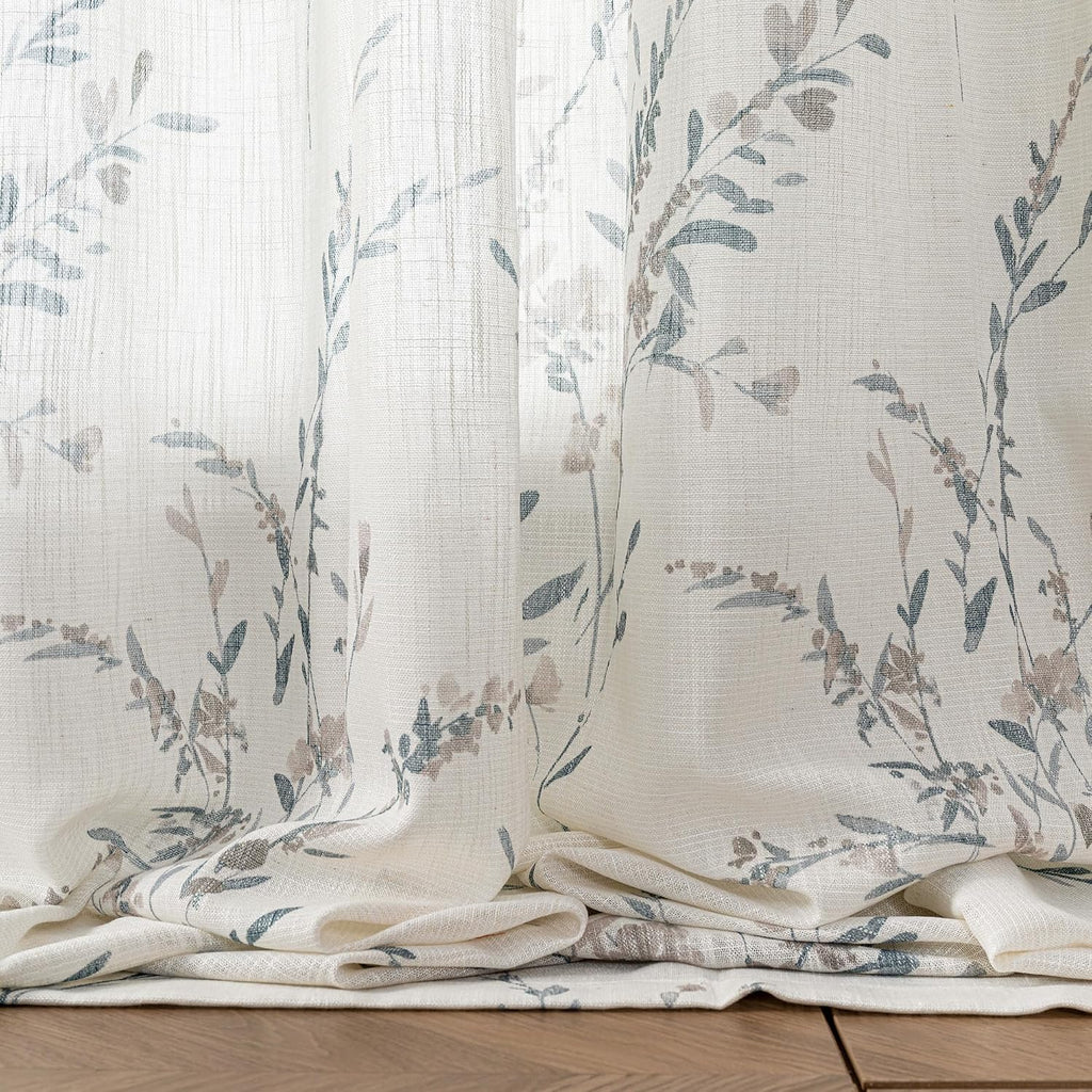 Sheer Floral Curtains for Living Room 95 Inch Long, Look Vertical Drapes Bedroom Light Filtering Privacy Added