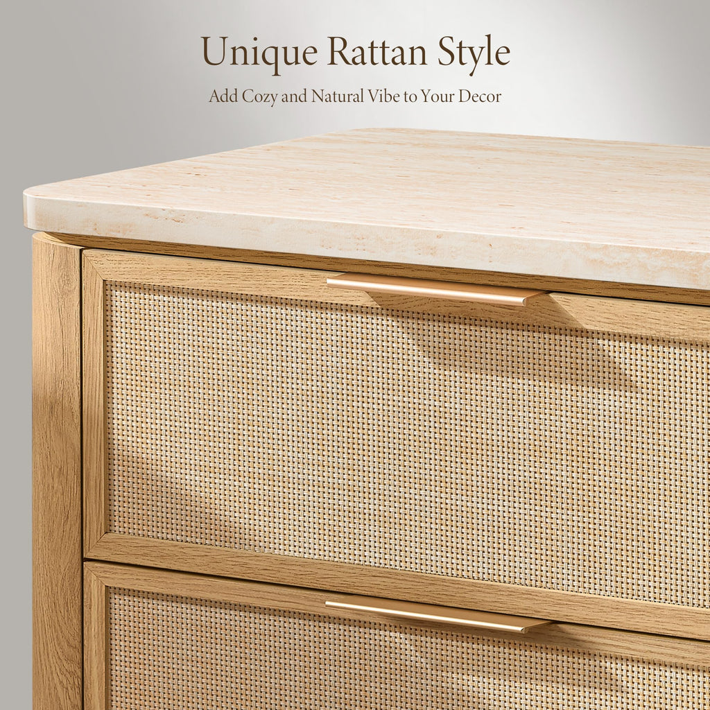 Night Stand, Rattan Nightstand with 3 Drawers