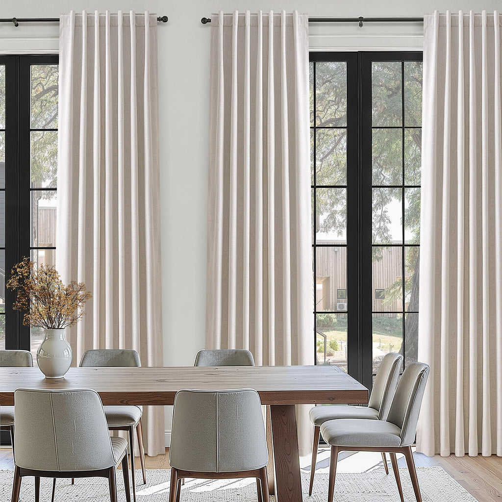 100% Blackout Extra Long Linen Curtains Light Cream 132 Inches Black Out Curtain Neutral 11ft Boho Farmhouse Drapes