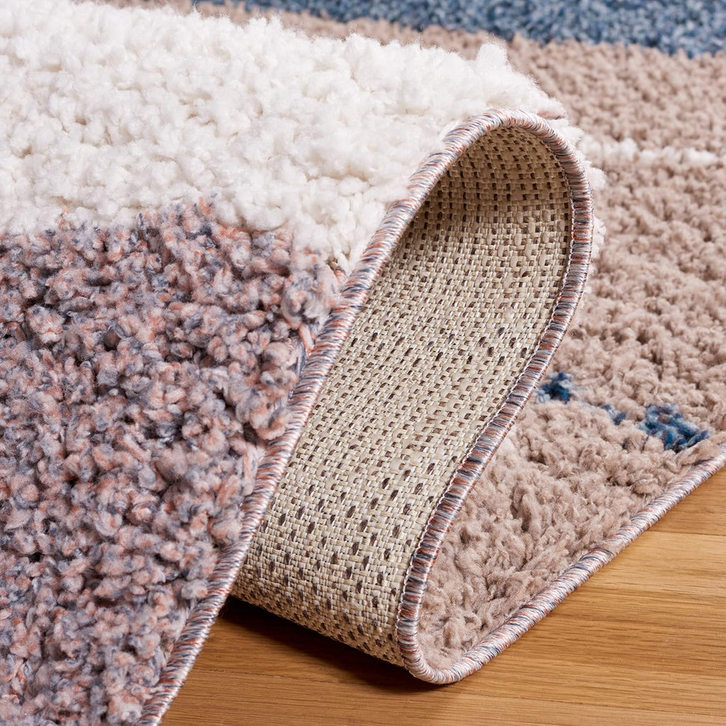Calico Shag Collection Area Rug - 6'7" Square, Taupe & Blue, Modern Design, Non-Shedding & Easy Care, 1.6-inch Thick