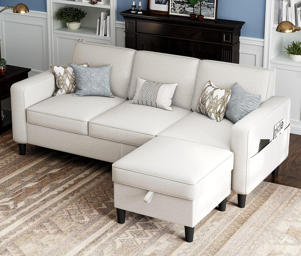 Sectional Couches for Living Room Convertible 3 Seater Sofas 78" L Shaped Couch with Removable Storage Ottoman Modern