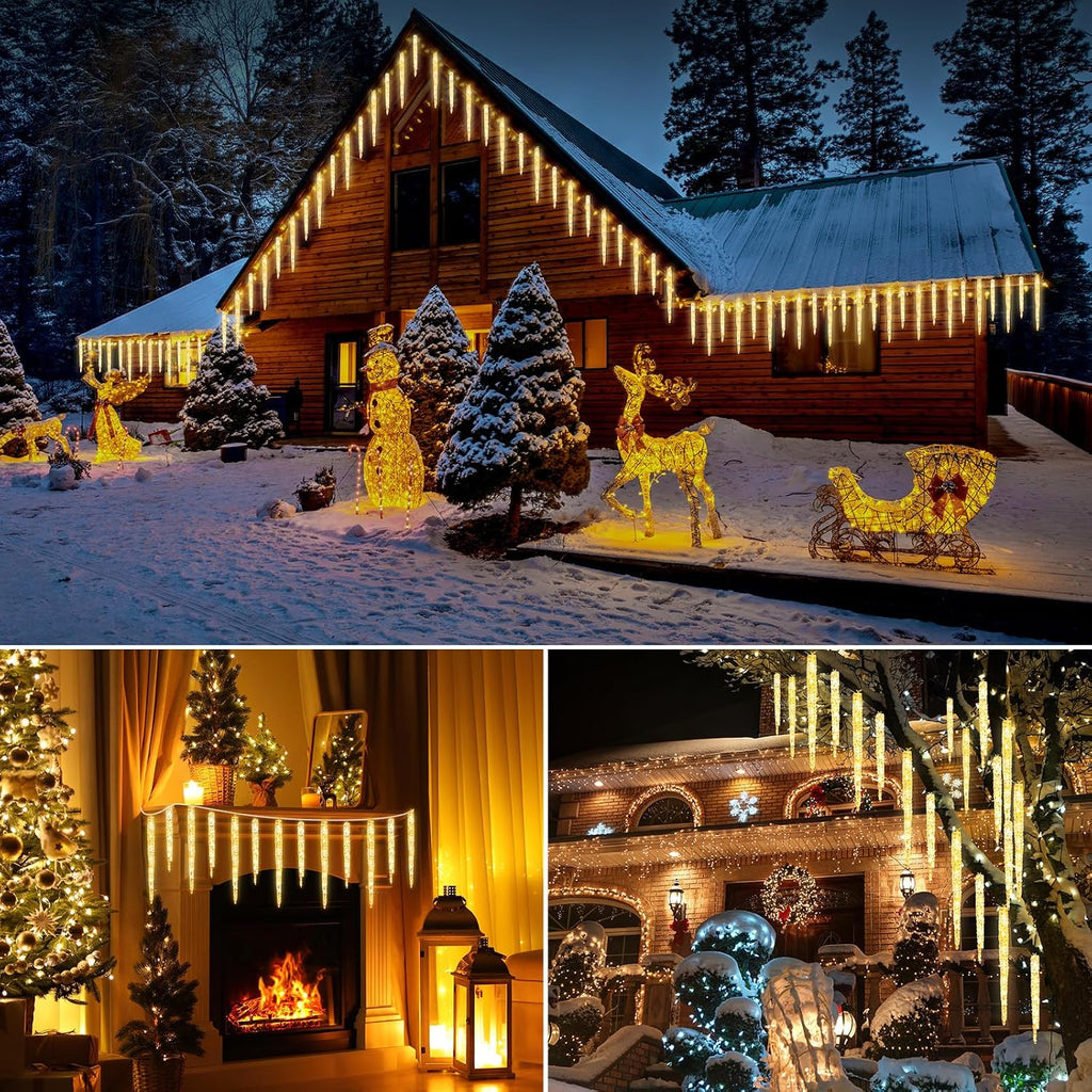 Christmas Icicle Lights Outdoor, 19.8Ft with 20 Large Tube 480 LED Meteor Shower Dropping Effect, Waterproof Icicle